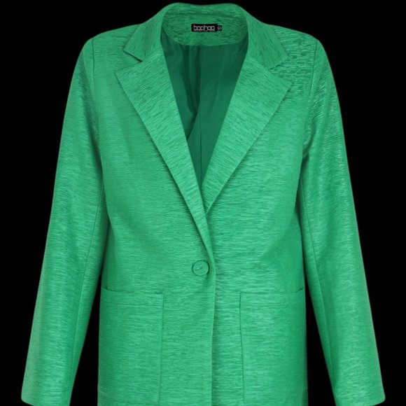 Bright Green Textured Oversized Blazer - Picture 2 of 3